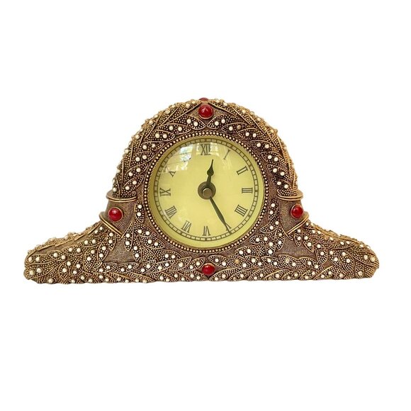 Vintage Mantle Clock with Enameled Metal and Embedded Beads & Roman Numerals. - Picture 1 of 9
